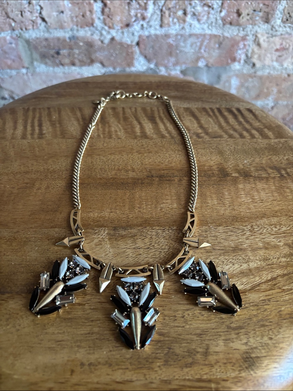 J. Crew Gold Necklace with Black and White Crystals